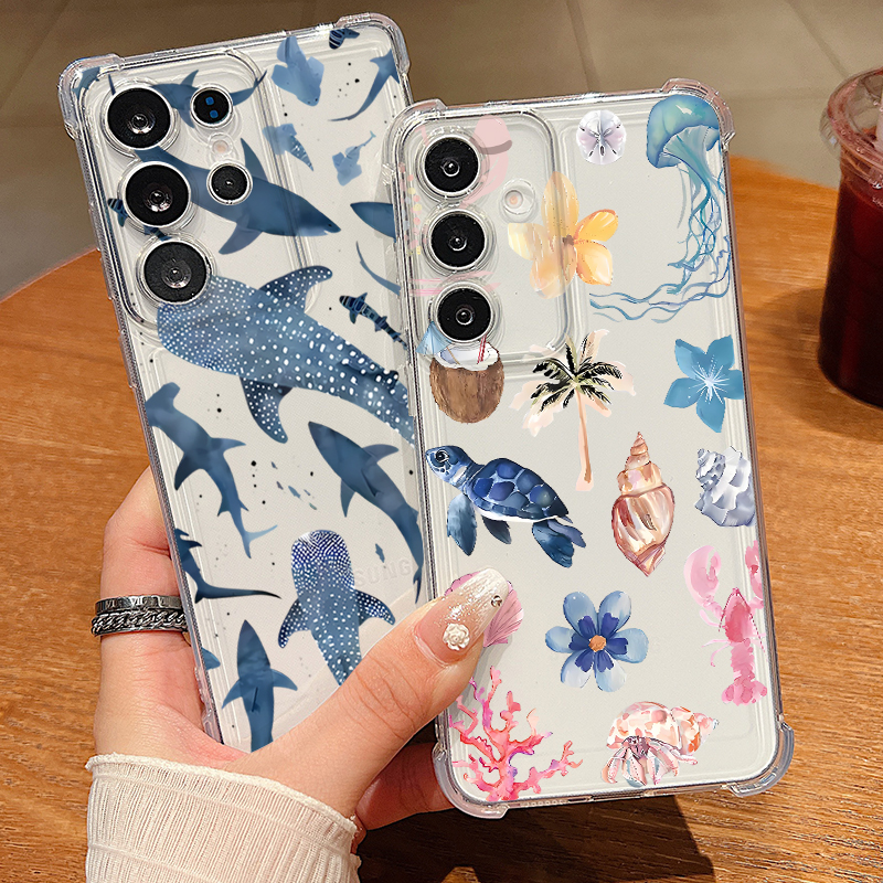 Phone Cases Galaxy S26 - Whale Turtle Pattern Clear Phone Case