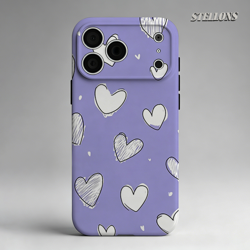 Phone Cases Purple - Purple Sketch Hearts Phone Case For