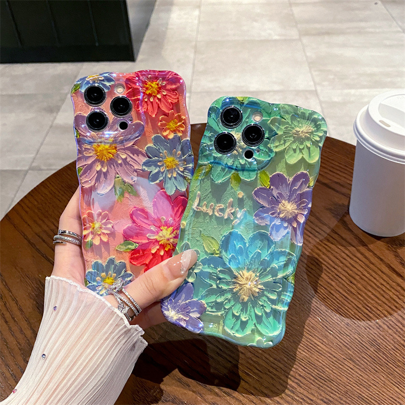 Phone Cases Iphone 15 Pro Max - Retro Blue Light Oil Painting Flowers