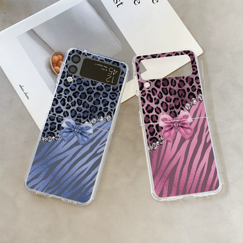 Phone Cases Z Fold 4 - Creative Pink Blue Bow Leopard Printed