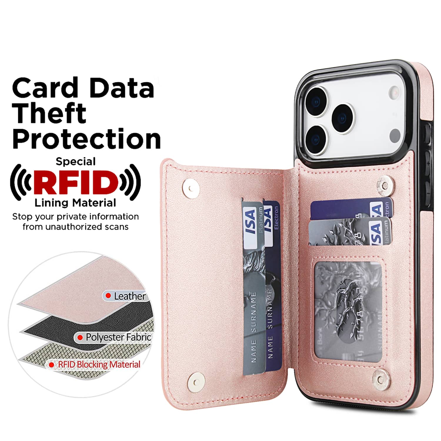 For iPhone 17 Pro Max 15 16 13 - Leather Folio Wallet Case recension och pris