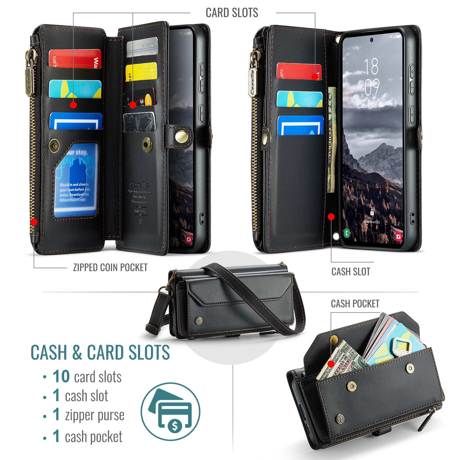 CaseMe Luxury Crossbody Wallet - Leather Folio Wallet Case recension och pris