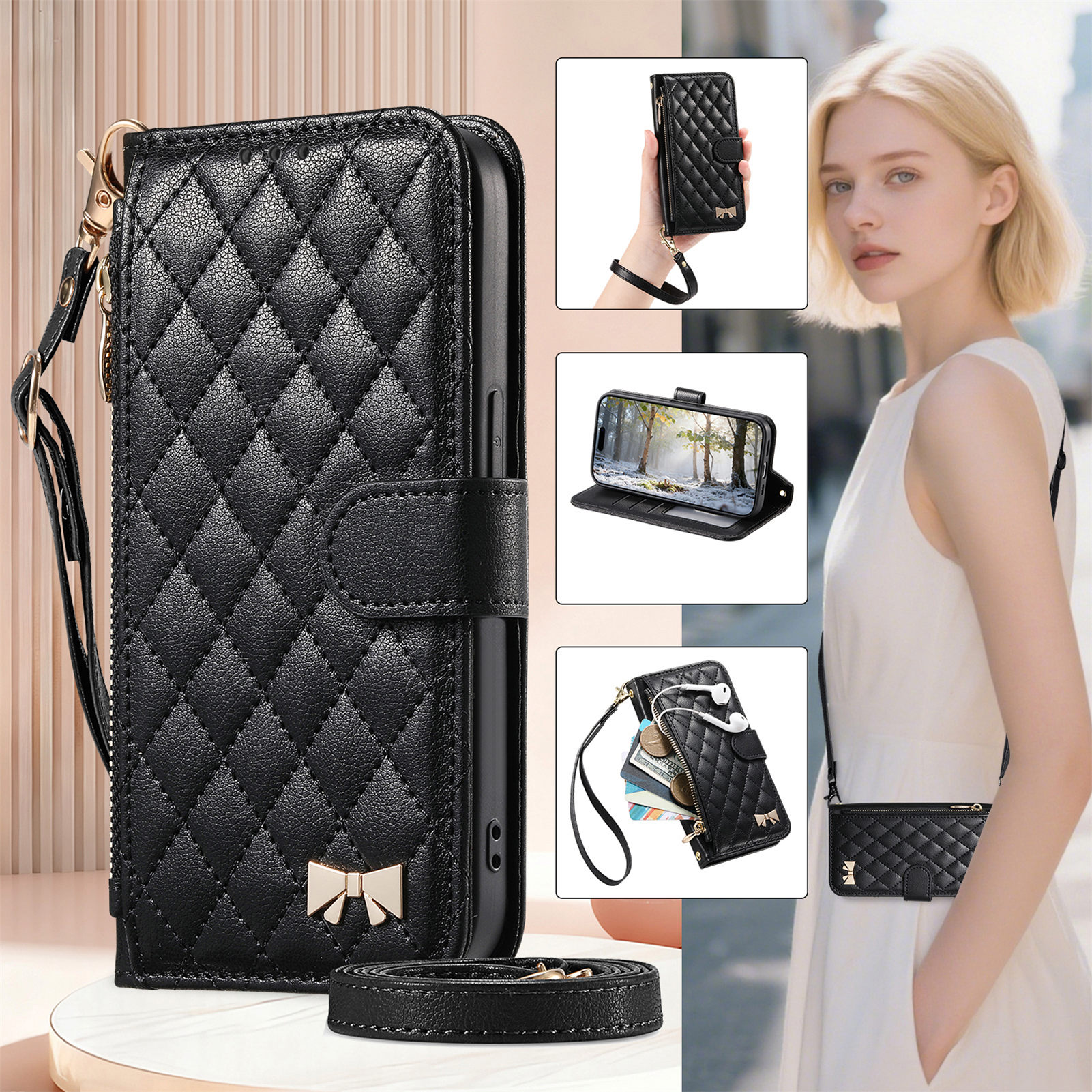 PU Leather Zipper Crossbody Wr - Phone Cases With Loop recension och pris