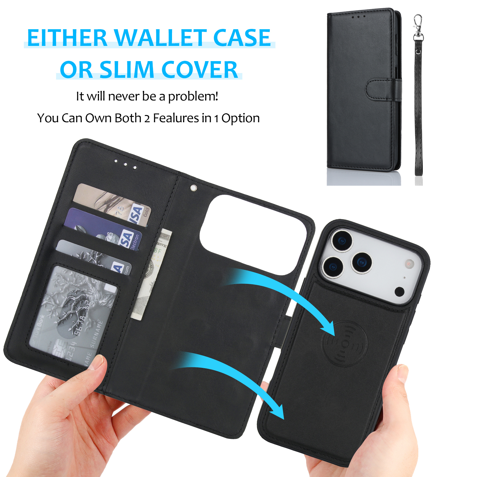 Luxury Calfskin 2 in 1 Detacha - Leather Folio Wallet Case recension och pris
